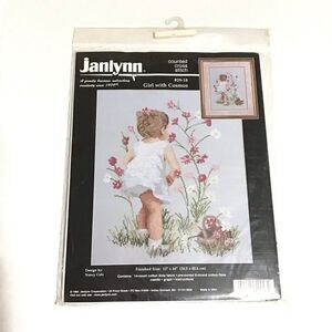 Janlynn Girl With Cosmos Counted Cross Stitch‎ Kit New 1995 12x16